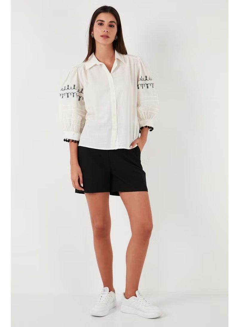Lela Cotton Regular Fit Balloon Three Quarter Sleeve Shirt Women's Shirt 611GO0302 - Image 3